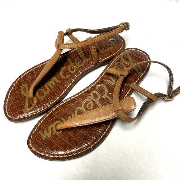 Sam Edelman Gigi Brown T Strap Flat Sandal Leather Thong Ankle Strap 6.5 - Picture 3 of 5